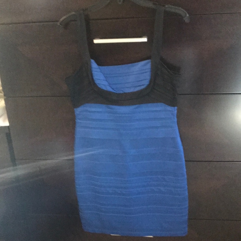 Bcbg blue and black sheath dress